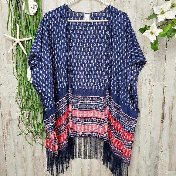 Abercrombie Fringed Cardigan Kimono Navy Size OSFM - Picture 4 of 8